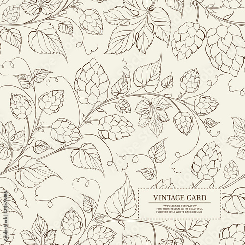 Vintage design for you personal cover. Beer hop engraving. Alcohol theme for menu. Hop texture illustration in style of engraving. Vector illustration.