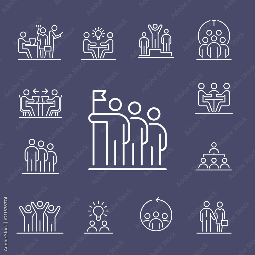 Teamwork business people icon set UI simple line flat illustration Teamwork business people icon set UI simple line flat illustration