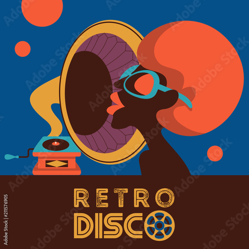 Plakat Retro disco party. Kolorowa wektorowa ilustracja, plakat.