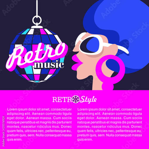 Retro disco party. Colorful vector illustration, poster.