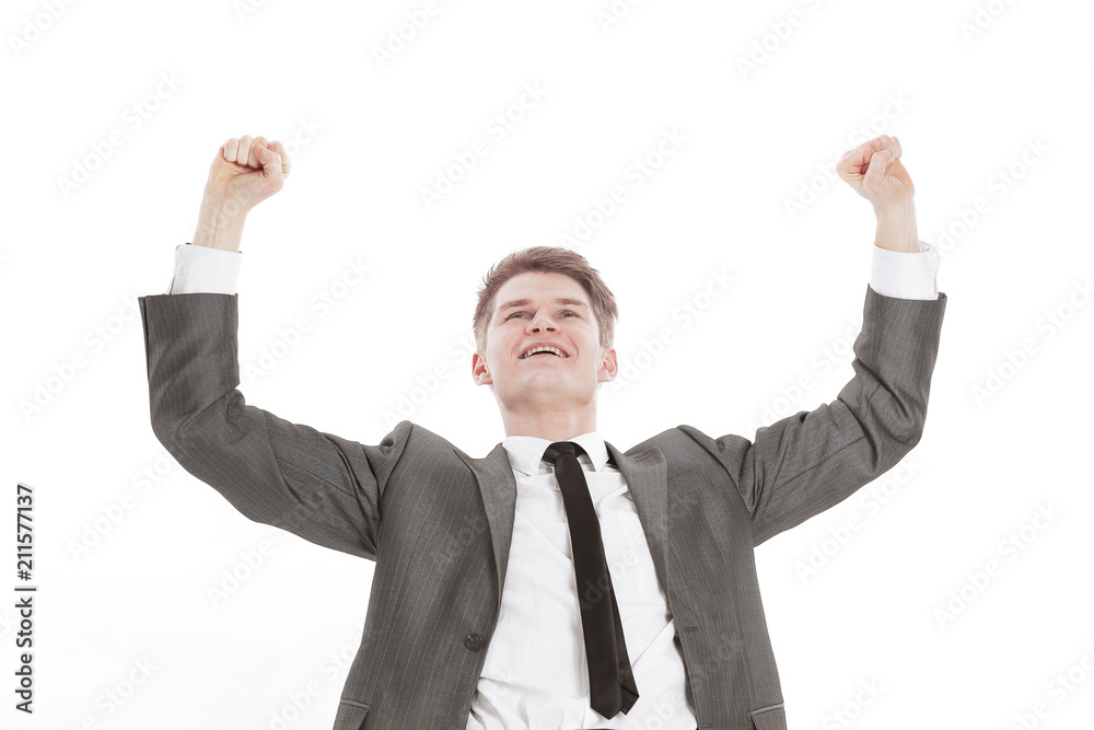 closeup.a very happy young businessman.isolated on a white closeup.a very happy young businessman.isolated on a white