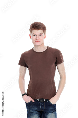 portrait of a modern guy in the brown shirt .