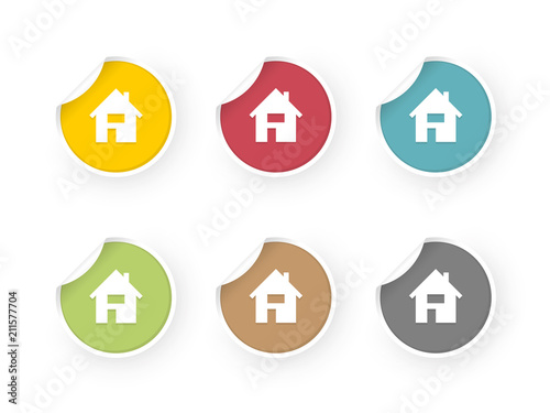 home icons colored stickers set