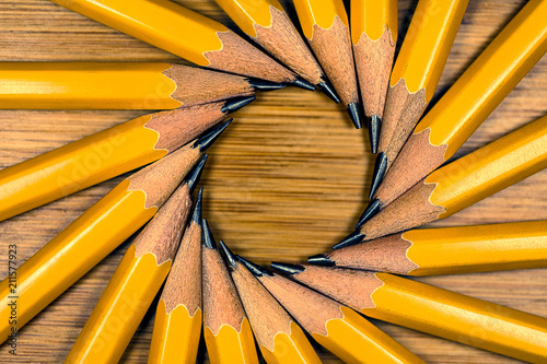 #2 Yellow Wood Graphite Pencils in a circle Radiating from their Points