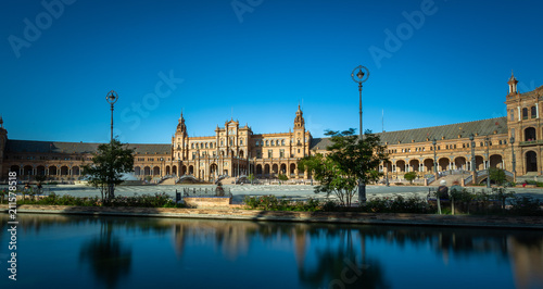 Exposure of the Plaza de España in Seville, Spain, during Springtime before sunset