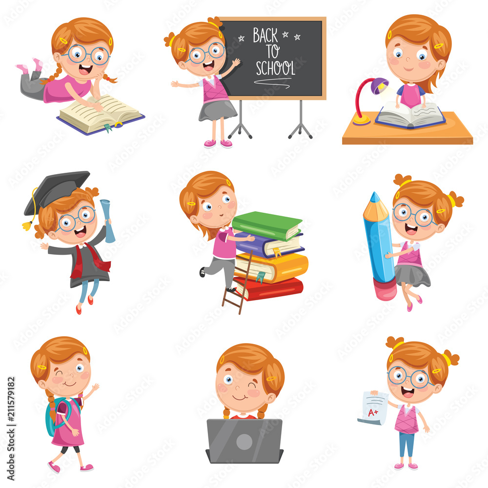 Vector Illustration Of Little School Girl Vector Illustration Of Little School Girl