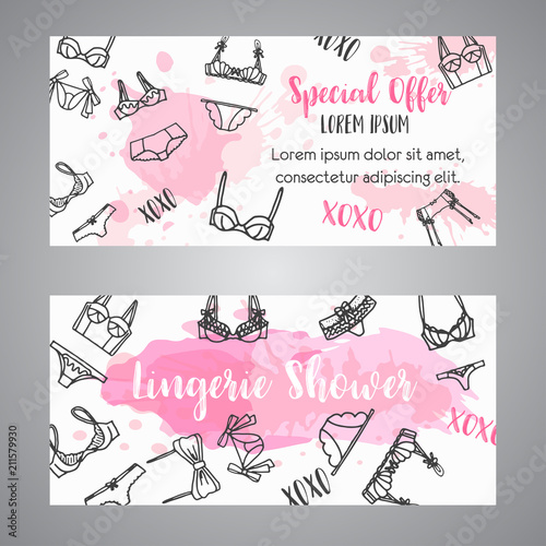 Lingerie shower card Fashion bra and pantie. Bridal invitation template Vector