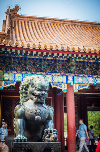 close up beautiful sculpture of Chinese lion in Summer Palace, 2013, Beijing China