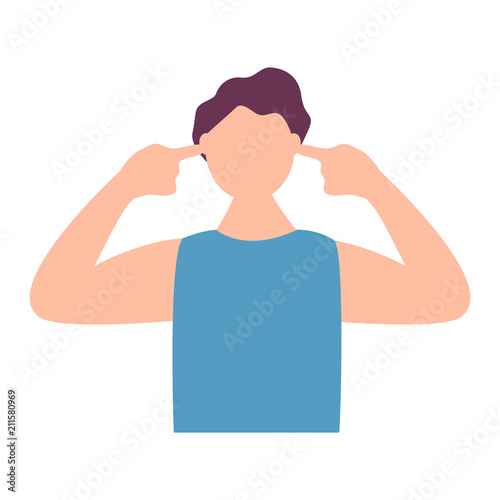 Man plugging both ears with fingers