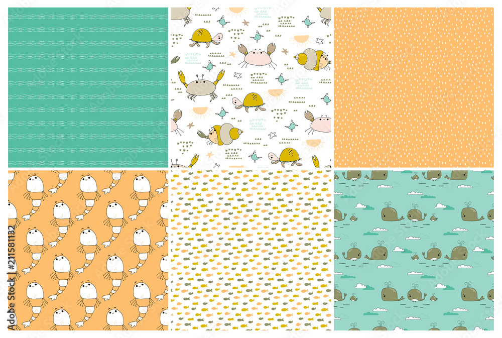 Sea seamless patterns set Sea seamless patterns set