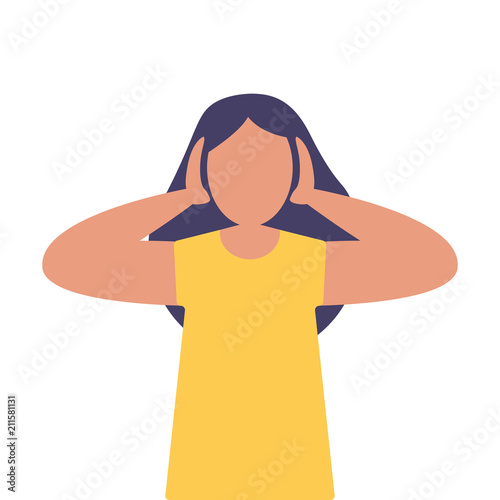 Young woman covering ears with both hands