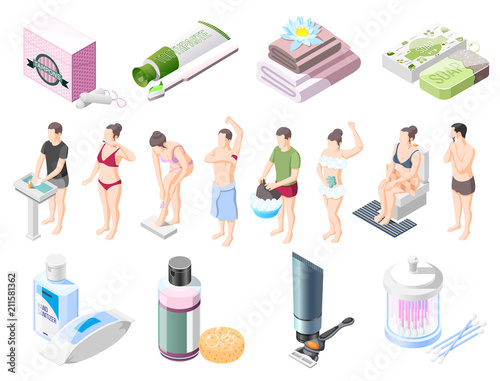 Hygiene Isometric Icons Set