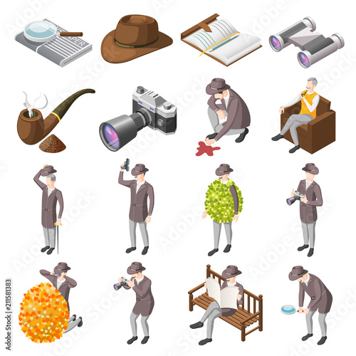 Classic Detective Isometric Icons