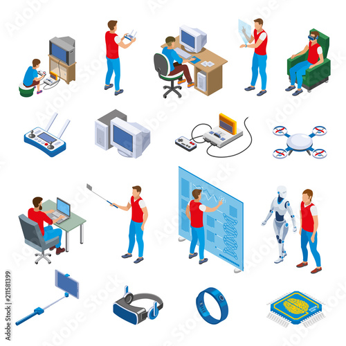 Digital Gadget Evolution Isometric Icons