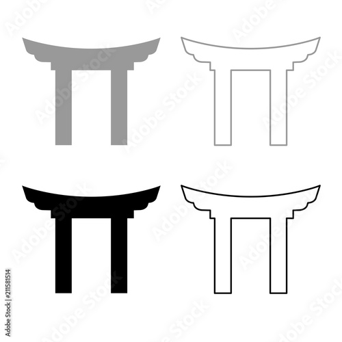 Chinese Gate icon outline set grey black color