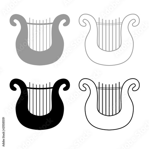 Harp icon outline set grey black color