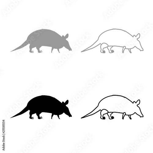 Armadillo icon outline set grey black color