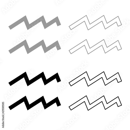 Aquarius symbol zodiac icon outline set grey black color