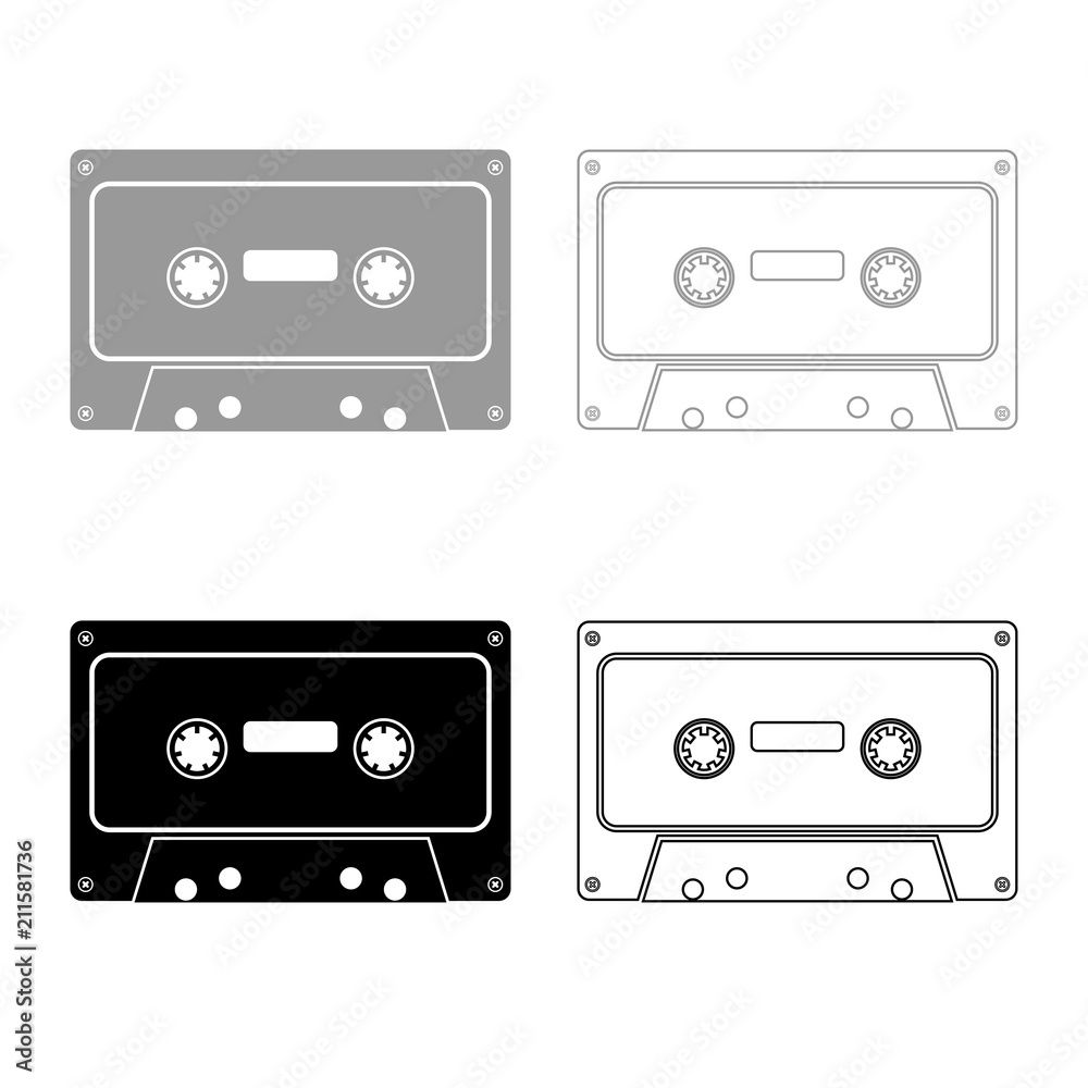 Retro audio cassette icon outline set grey black color