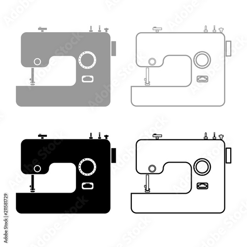 Sewing machine icon outline set grey black color