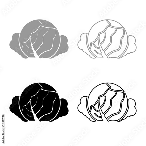 Cabbage icon outline set grey black color