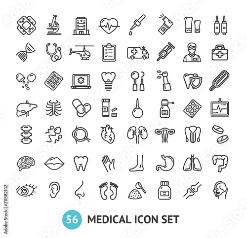 Big Medical Signs Black Thin Line Icon Set. Vector