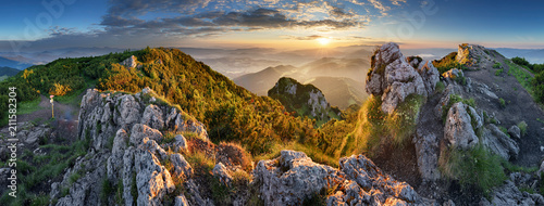 Landcape of mountain at sunset panorama from peak Velky Choc, Slovakia photo