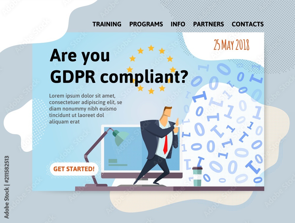 GDPR. General Data Protection Regulation. Businessman pushing massive  digital data on office table. Are you compliant. Design template of  website, poster, print media. Vector illustration. Stock Vector | Adobe  Stock