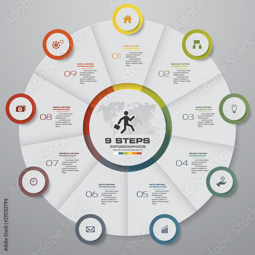 9 steps cycle chart infographics elements.EPS 10.