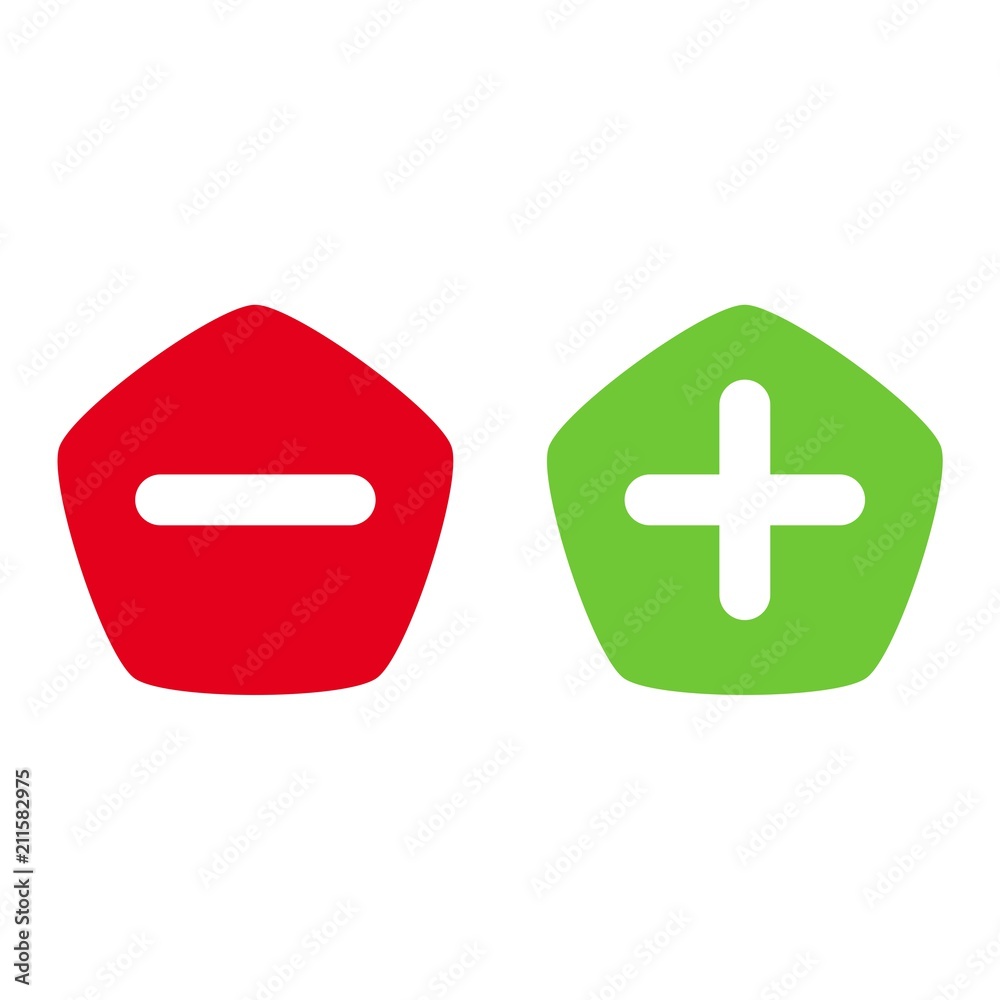 Fototapeta premium Green plus and red minus flat vector icon