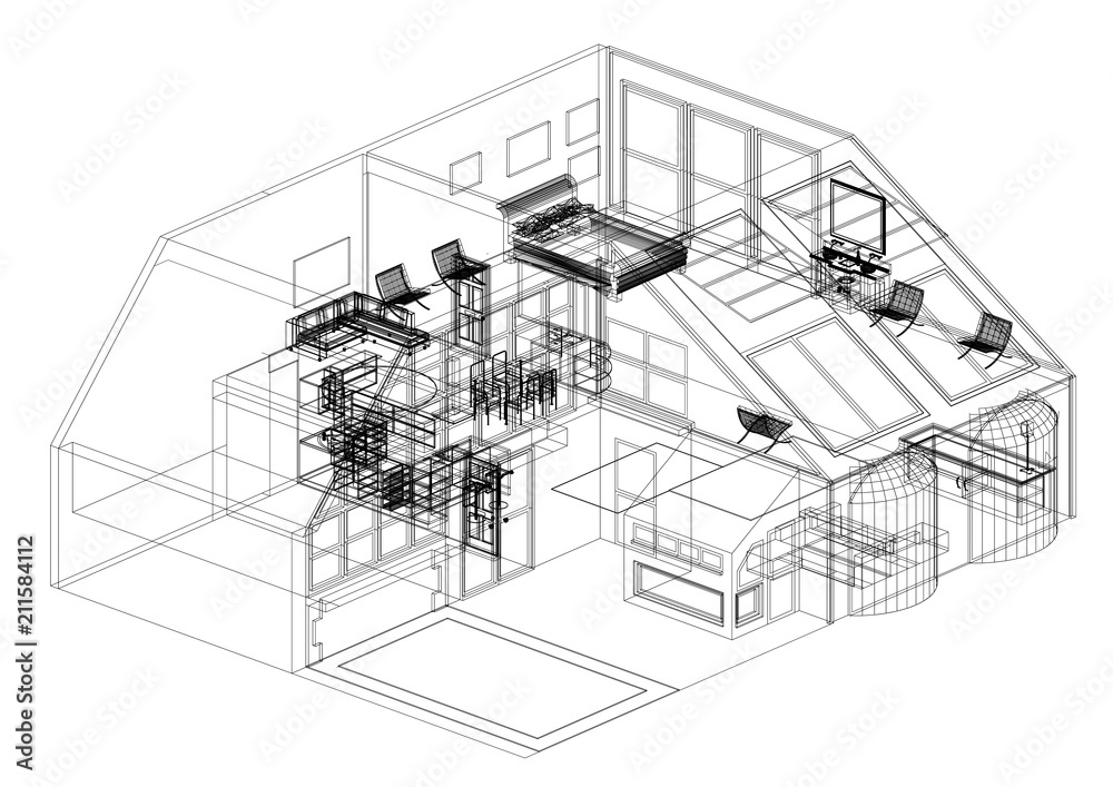 Modern House Design Architect Blueprint - isolated