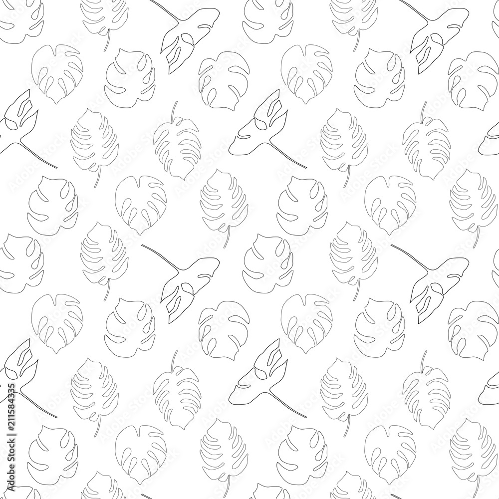 Vector botanical seamless pattern with  hand drawn monstera leaves.