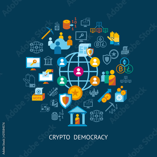 Crypto democracy icons set