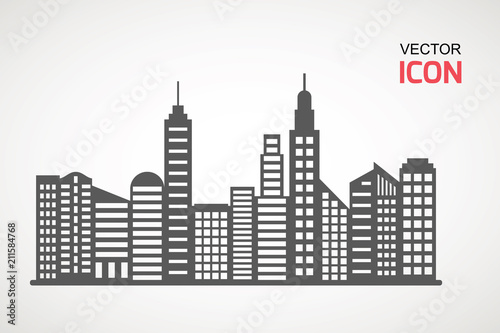 Flat Buildings  skyscrapers  business center  offices and houses vector illustration. Modern city  Urban landscape concept. Vector city buildings silhouette icons