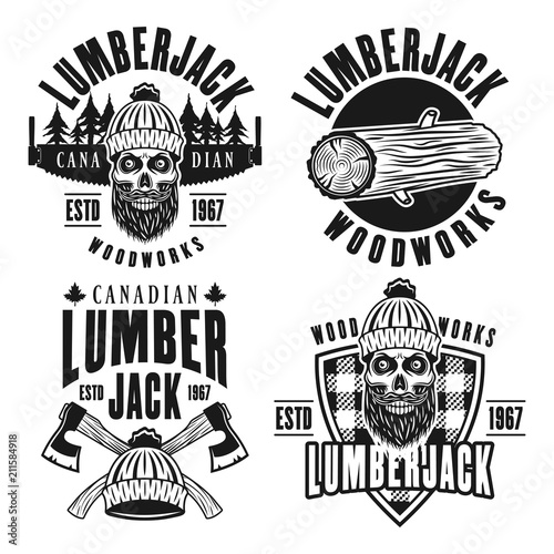 Lumberjack set of vector black vintage emblems