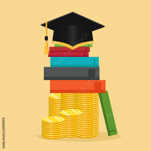 Graduate's cap and golden coin. Vector illustration. Investment in education concept.