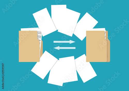 Folders with documents. Vector illustration. File transfer concept.