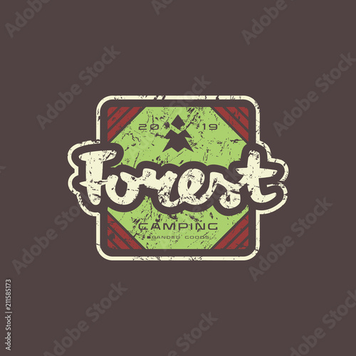 Emblem with rough texture for forest camping