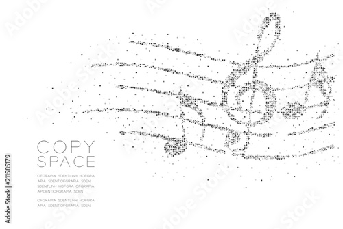 Abstract Geometric Square box pixel pattern Music note with line staff shape concept design black color illustration on white background with copy space, vector eps 10