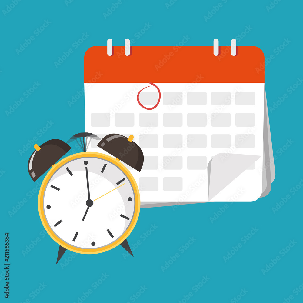 Alarm and calendar. Vector. Date and time icon. Alarm and calendar. Vector. Date and time icon.