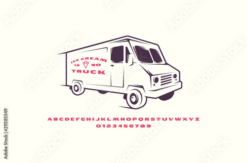 Extended sans serif font and ice cream truck