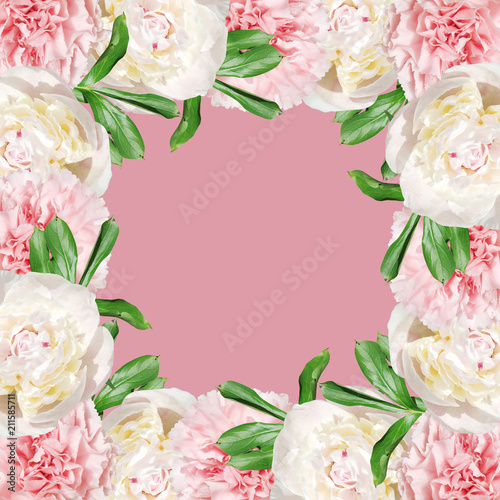 Beautiful floral background with peonies and carnations 