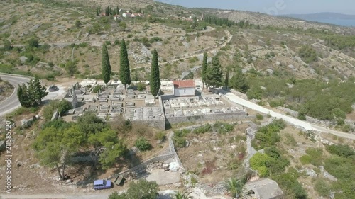 Aerial view of mediterranean cemetery between the mountains