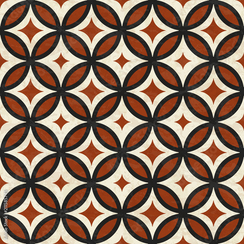 Ancient marbled floor tiles, abstract geometric pattern based on circles, textured seamless vector illustration
