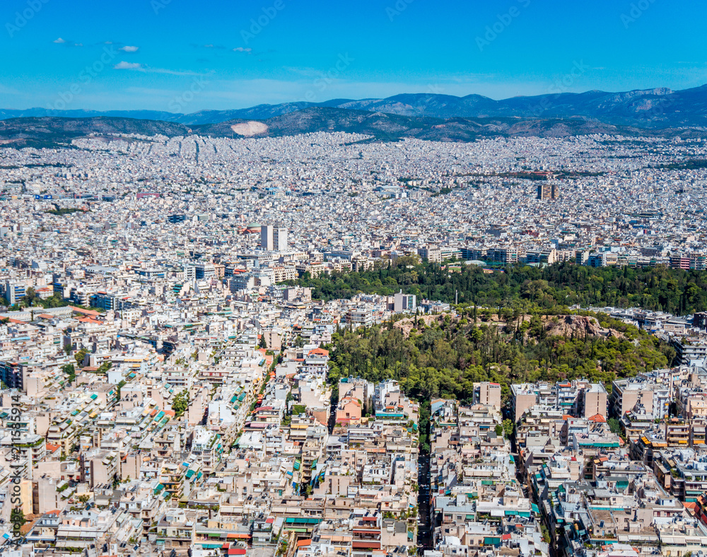 Beautiful aerial view over the city of Athens in Greece on a bright summer day