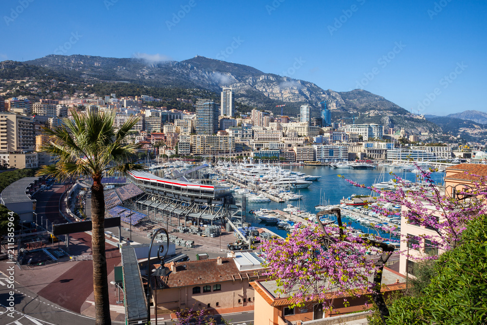 Monaco Principality at Mediterranean Sea in Spring