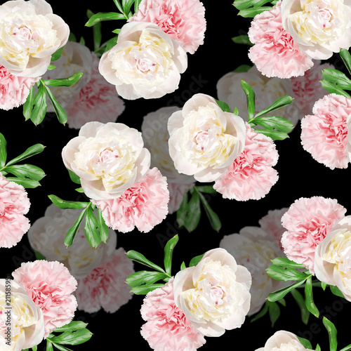 Beautiful floral background with peonies and carnations 