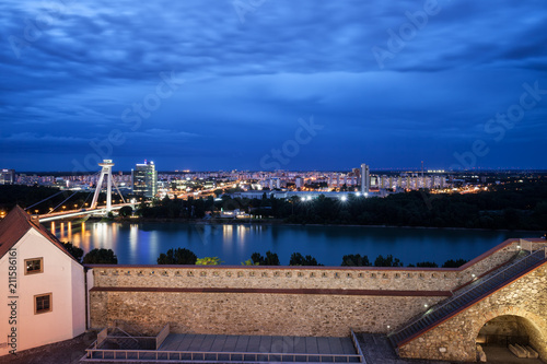 Bratislava City Skyline at Blue Hour in Slovakia
