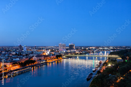 Bratislava City Blue Hour Danube River View In Slovakia