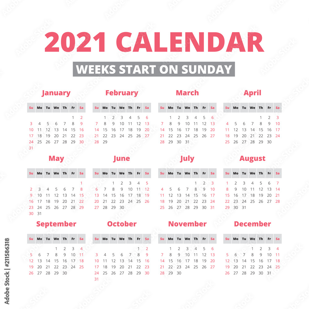 Simple 2021 year calendar